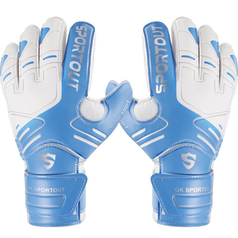 Sportout Youth&Adult Goalie Goalkeeper Gloves, Strong Grip for The Toughest Saves, with Finger Spines to Give Splendid Protection to Prevent Injuries,3 Colors (Blue, 6) - Image 1